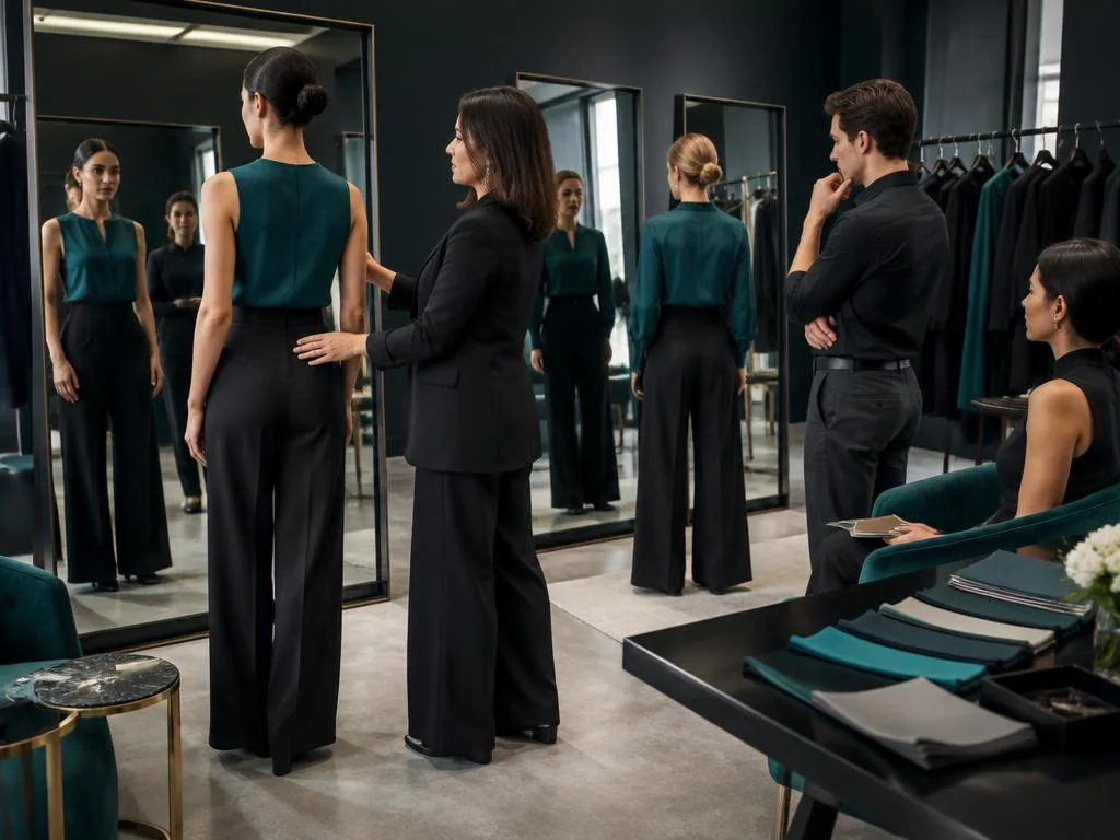 Práctica de postura y coordinación de vestuario profesional
